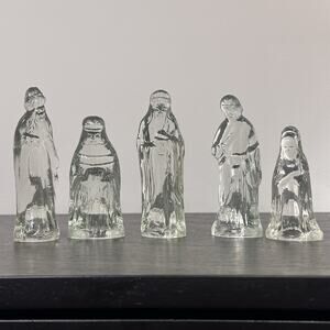 Christmas Holiday Decor Mini Clear Glass Holy Nativity Scene Set READ DESCRIPT